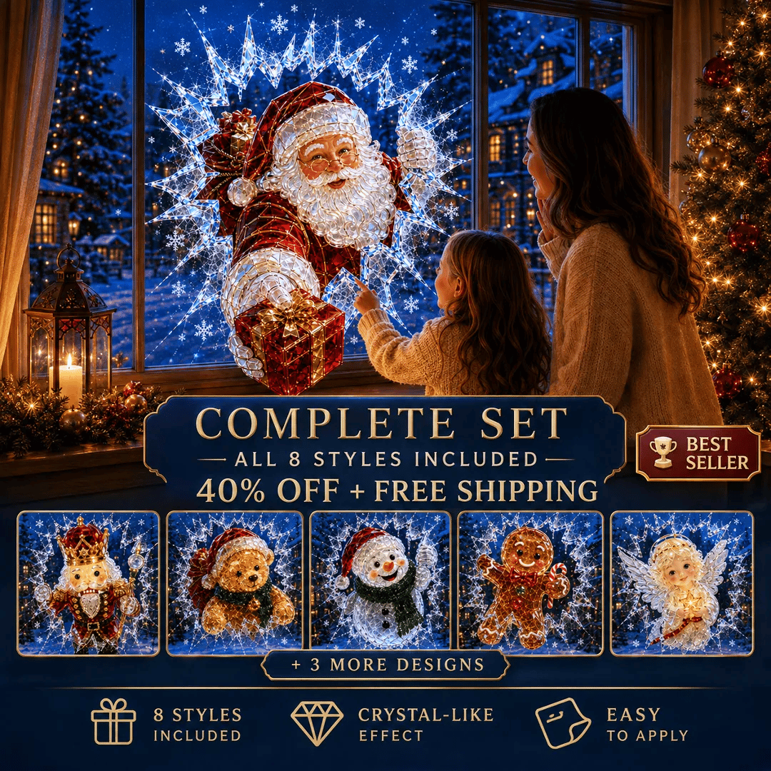 🔥HETEREA 49% OFF✨🎄Christmas sticker with a crystal design that looks like a broken window — 3D window decoration with shattered glass effect