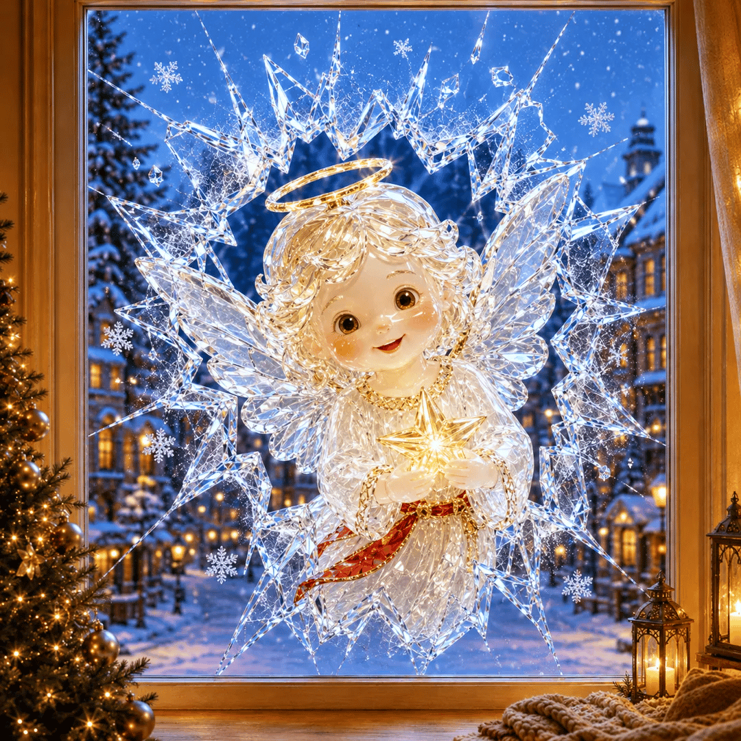 🔥HETEREA 49% OFF✨🎄Christmas sticker with a crystal design that looks like a broken window — 3D window decoration with shattered glass effect