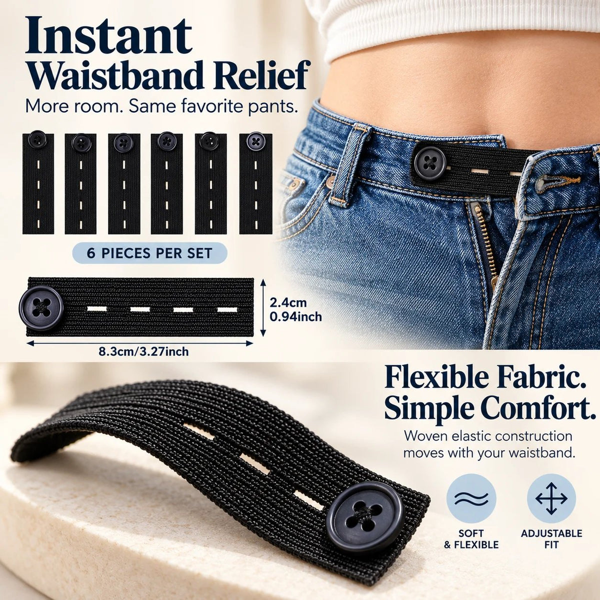 👖  Buttons for extending the elasticated waistband – Adjustable comfort