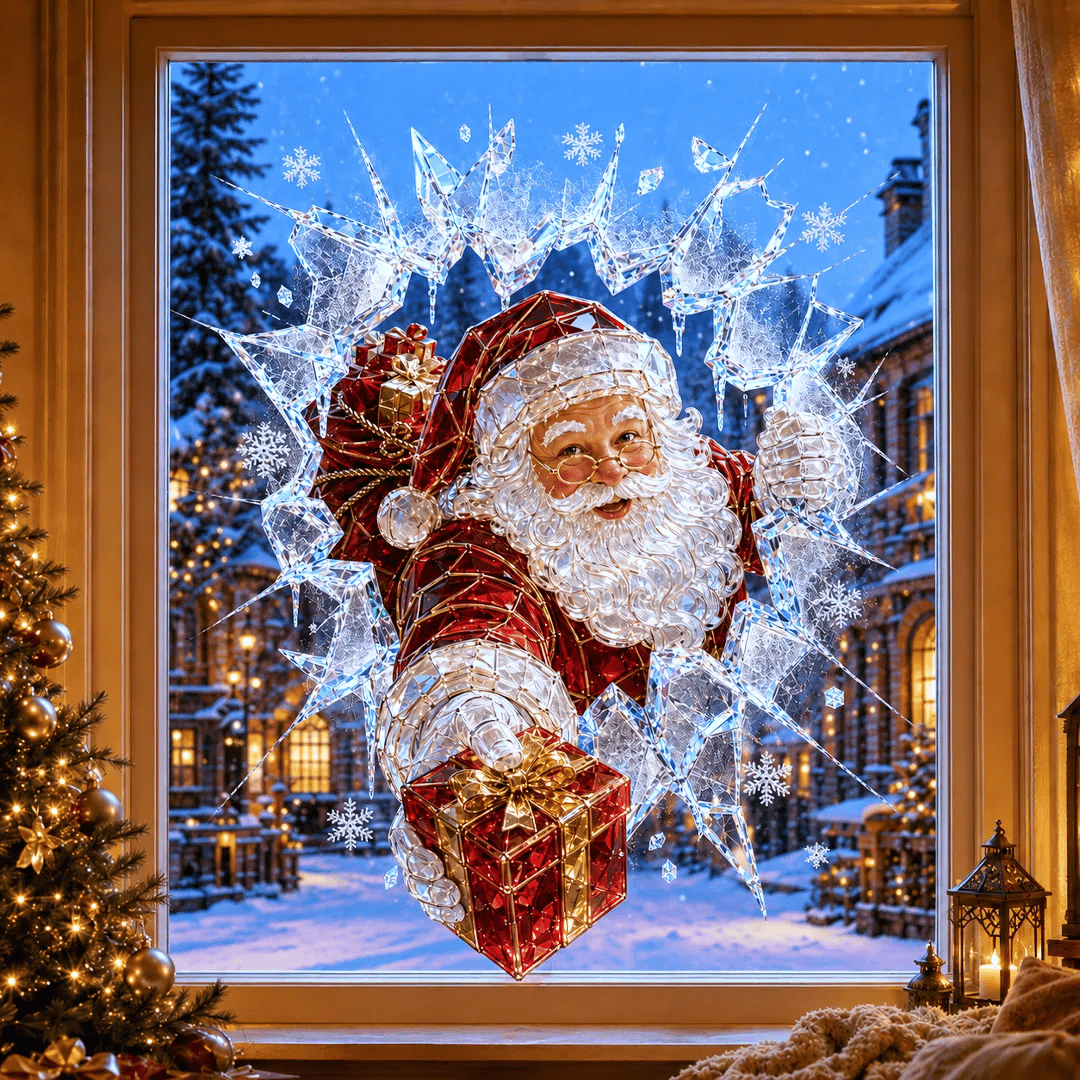 🔥HETEREA 49% OFF✨🎄Christmas sticker with a crystal design that looks like a broken window — 3D window decoration with shattered glass effect