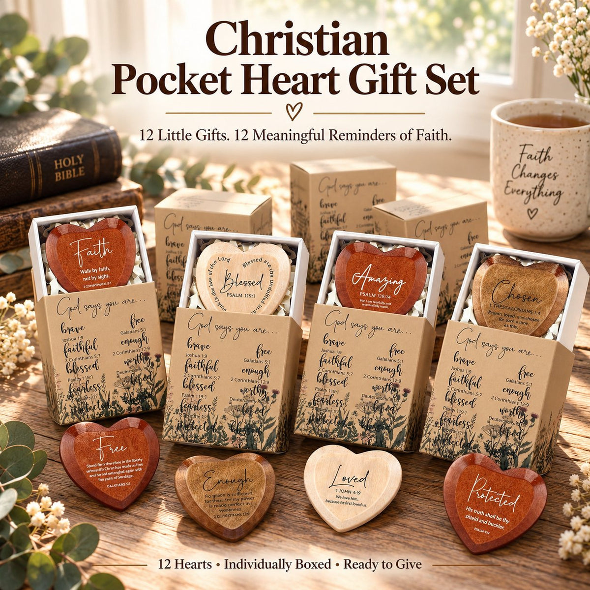 ✝️🎁Christian gift set with heart-shaped pocket cards(12-pakning)