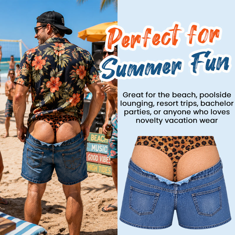 Fun leopard-print swimming trunks that look like denim | Original swimming trunks with an optical illusion effect