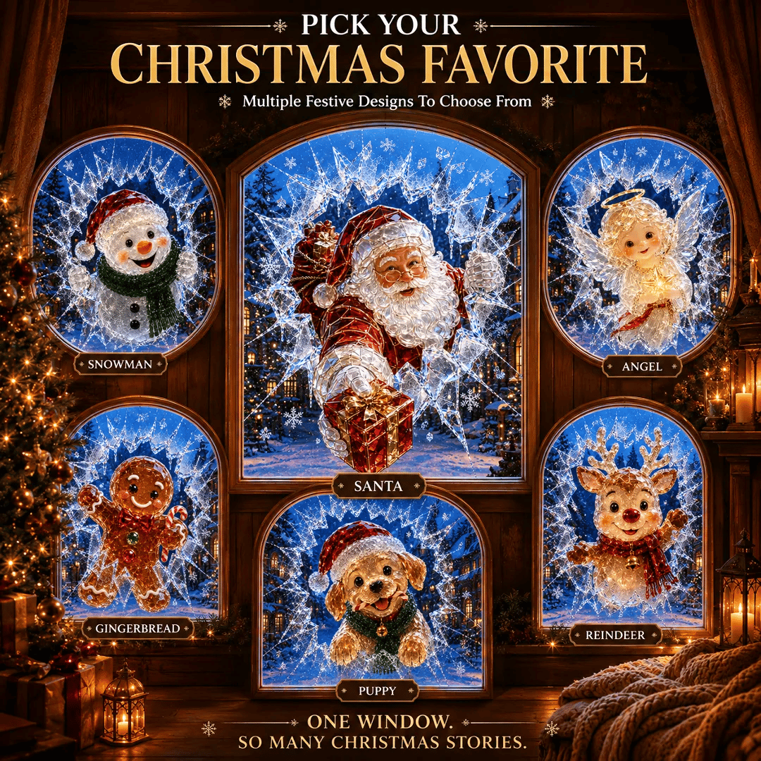 🔥HETEREA 49% OFF✨🎄Christmas sticker with a crystal design that looks like a broken window — 3D window decoration with shattered glass effect