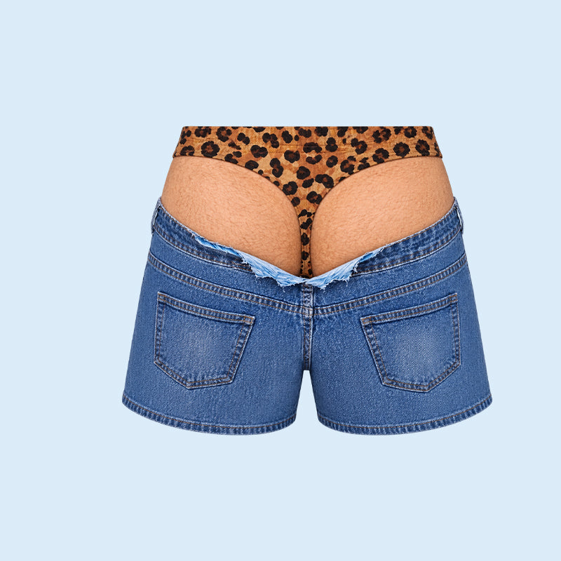 Fun leopard-print swimming trunks that look like denim | Original swimming trunks with an optical illusion effect