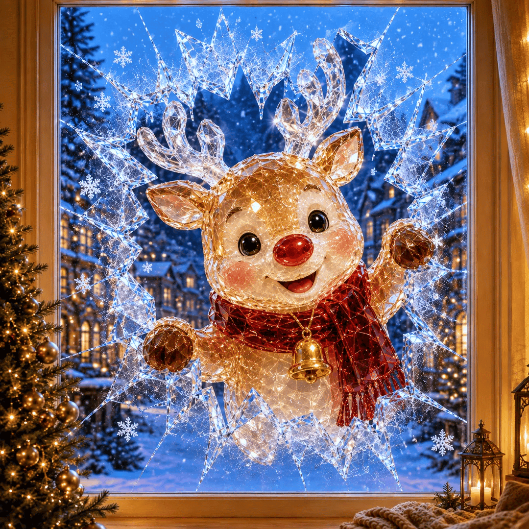 🔥HETEREA 49% OFF✨🎄Christmas sticker with a crystal design that looks like a broken window — 3D window decoration with shattered glass effect