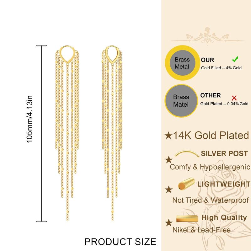 🔥Limited-time 50% discount✨14-carat gold-plated long drop earrings for women