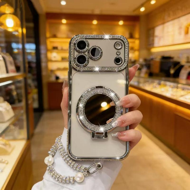 Handyhülle für Damen mit Spiegel und Ständer für iPhone 12/13/14/15/16/17 Pro Max, 17Air, 14/15/16 Plus