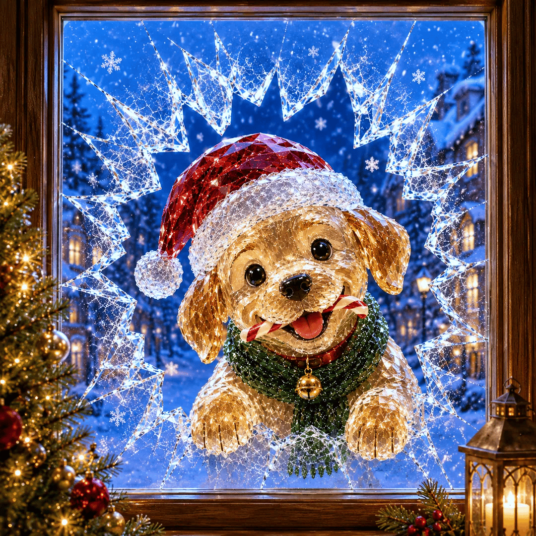 🔥HETEREA 49% OFF✨🎄Christmas sticker with a crystal design that looks like a broken window — 3D window decoration with shattered glass effect