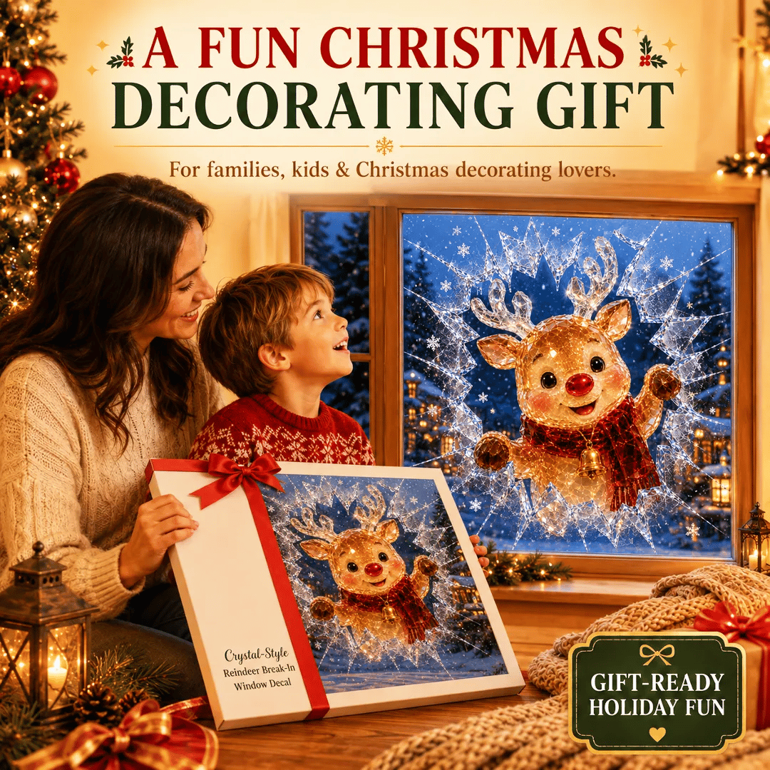 🔥HETEREA 49% OFF✨🎄Christmas sticker with a crystal design that looks like a broken window — 3D window decoration with shattered glass effect