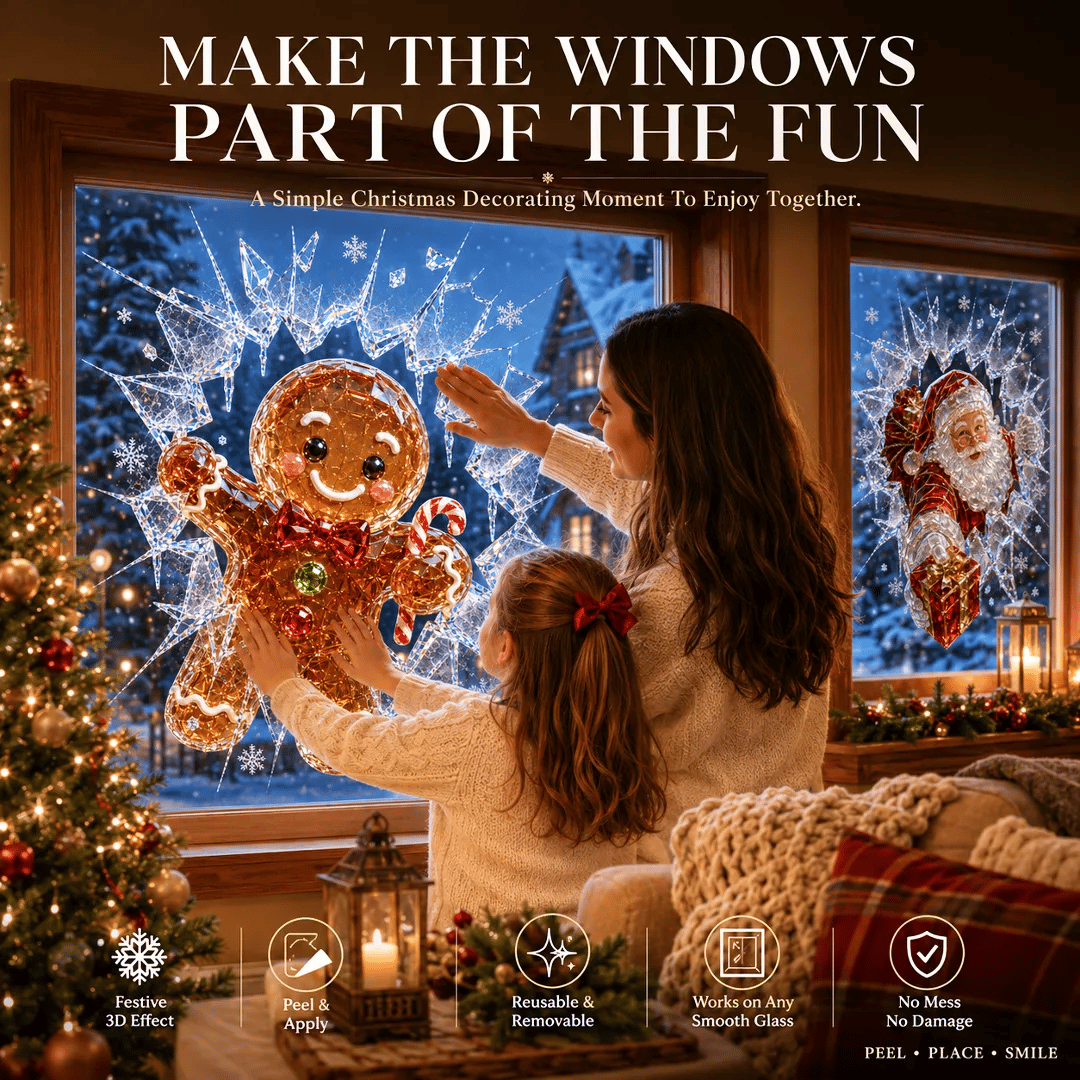 🔥HETEREA 49% OFF✨🎄Christmas sticker with a crystal design that looks like a broken window — 3D window decoration with shattered glass effect