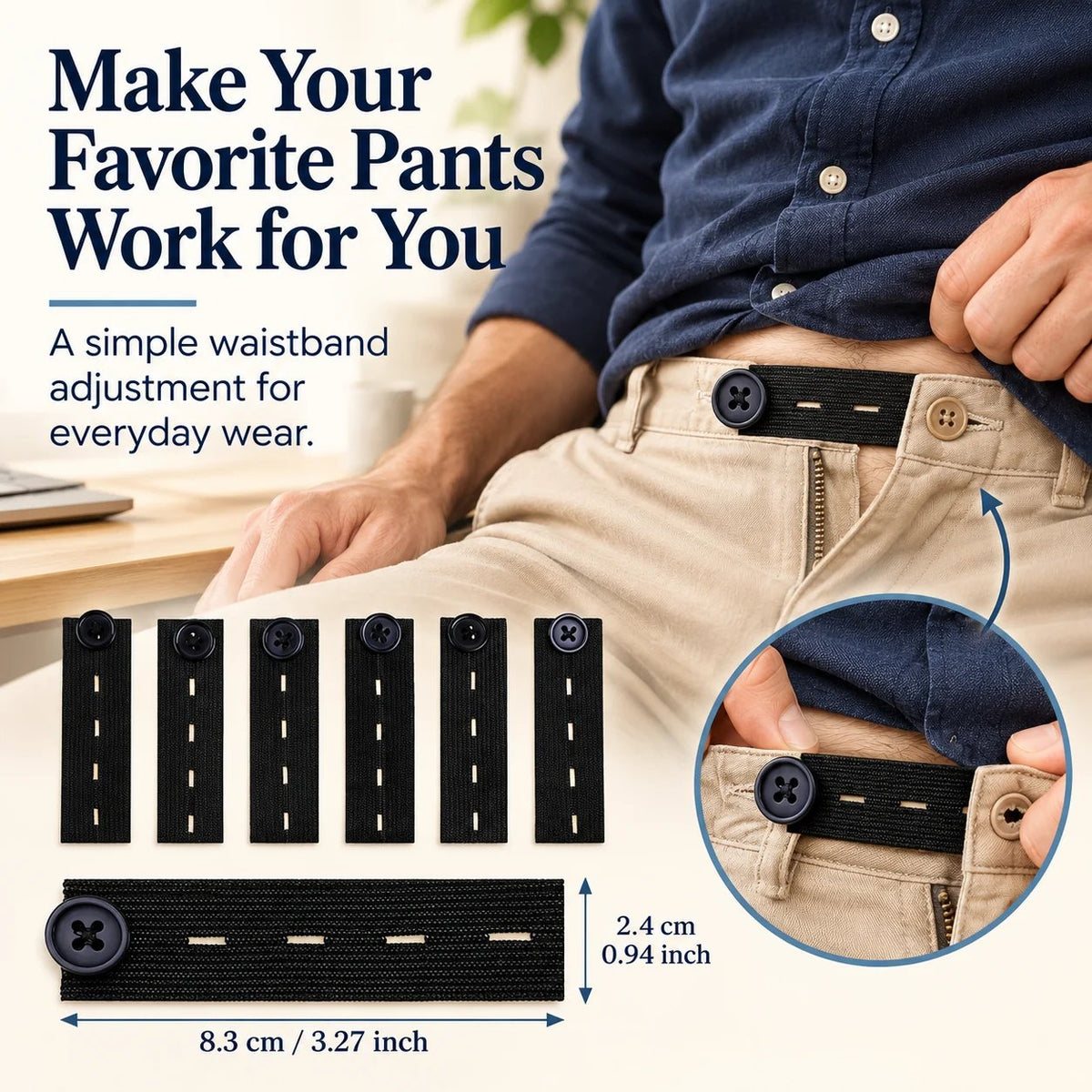 👖  Buttons for extending the elasticated waistband – Adjustable comfort