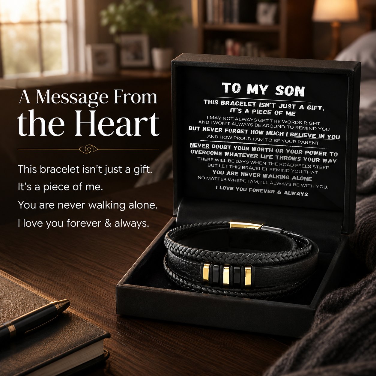 🖤To my son — A set of braided bracelets saying ‘Never walk alone’