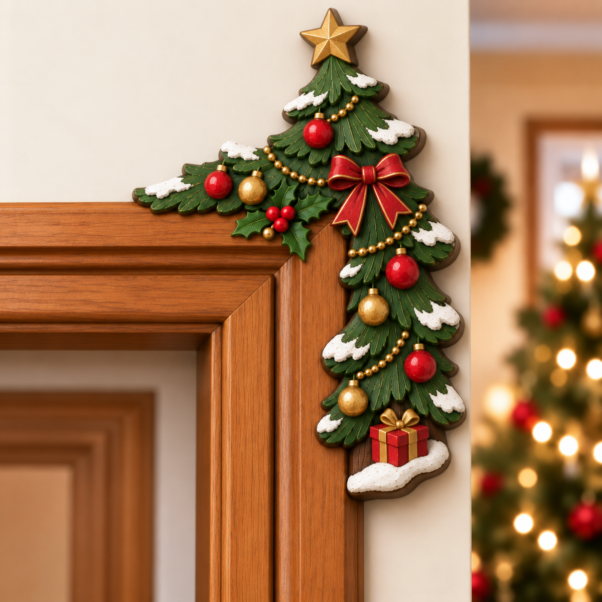Christmas decorations for the corner of the door frame