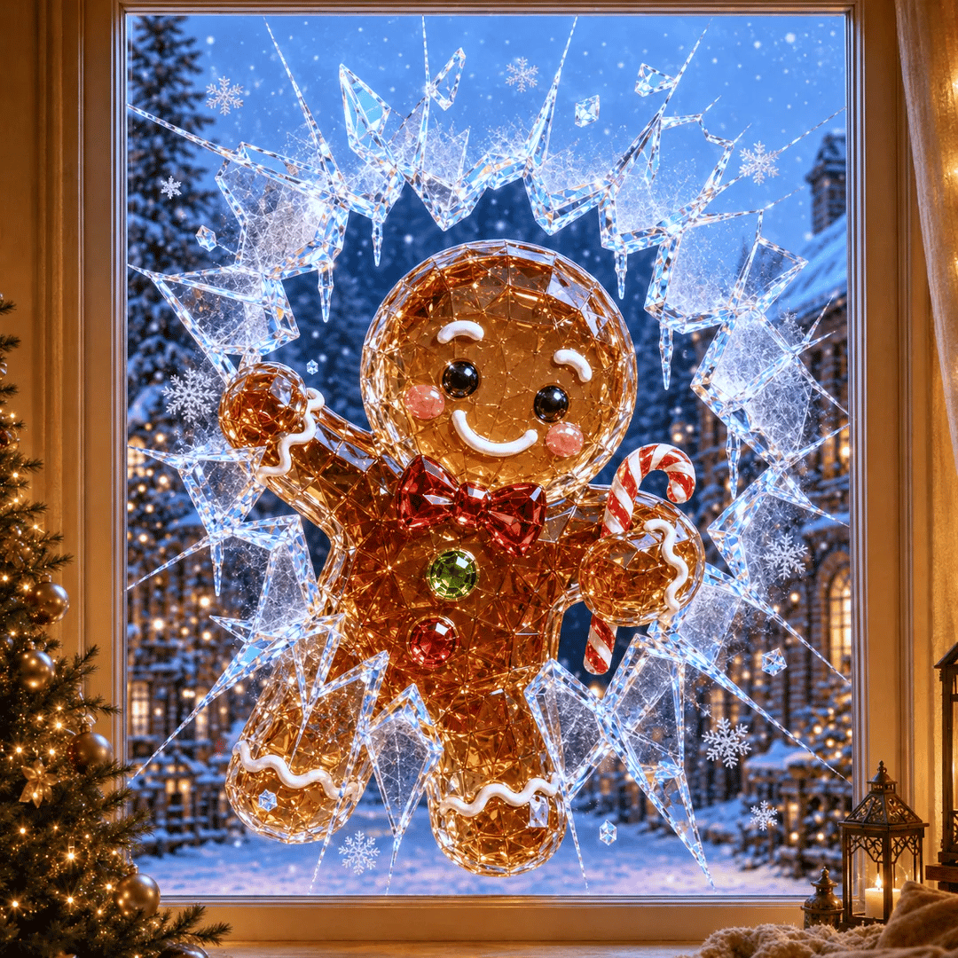 🔥HETEREA 49% OFF✨🎄Christmas sticker with a crystal design that looks like a broken window — 3D window decoration with shattered glass effect