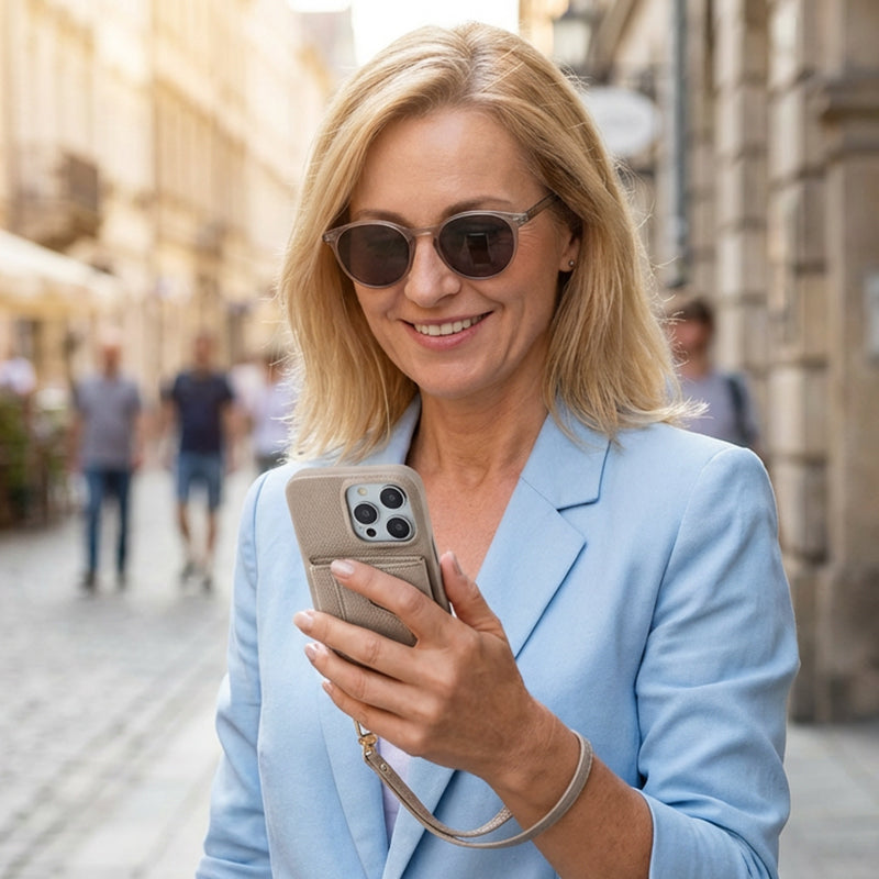 🔥Schützende pinkfarbene Handyhülle mit Spiegel und Handgelenkschlaufe