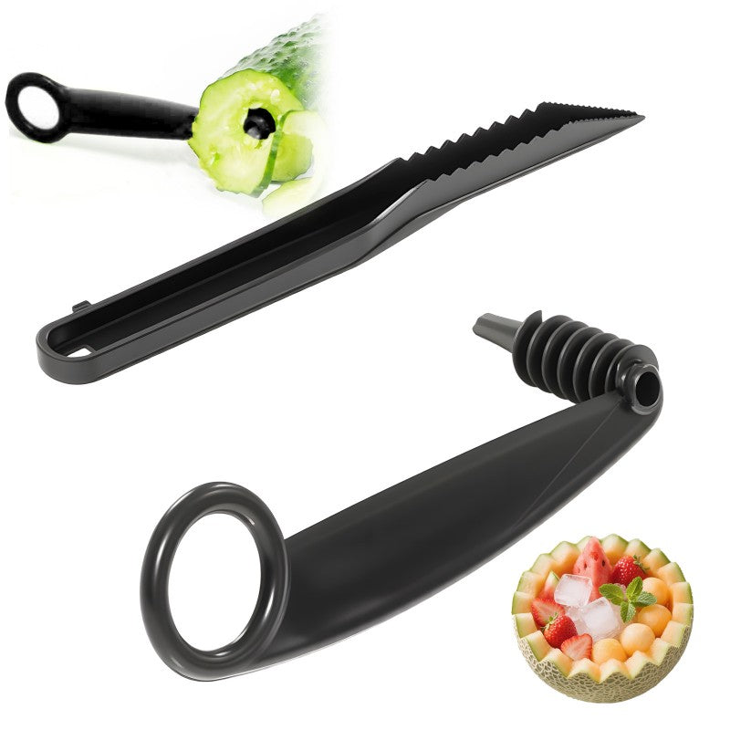 Spiral and V-shaped tool set for fruit decoration