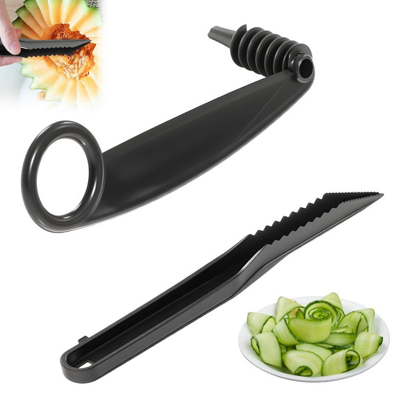 Spiral and V-shaped tool set for fruit decoration
